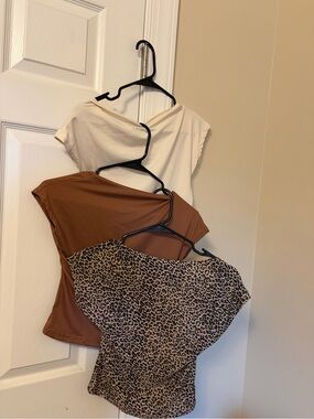 SHEIN Cream, Brown & Leopard Crop Top Set